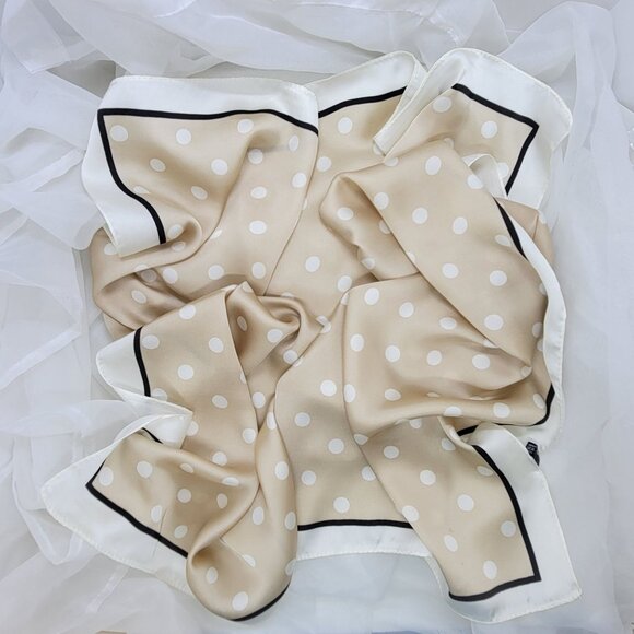 Luxury Elegant Bandana Square Scarf Silky Satin Soft Beige Dots multifunctional - Picture 7 of 8